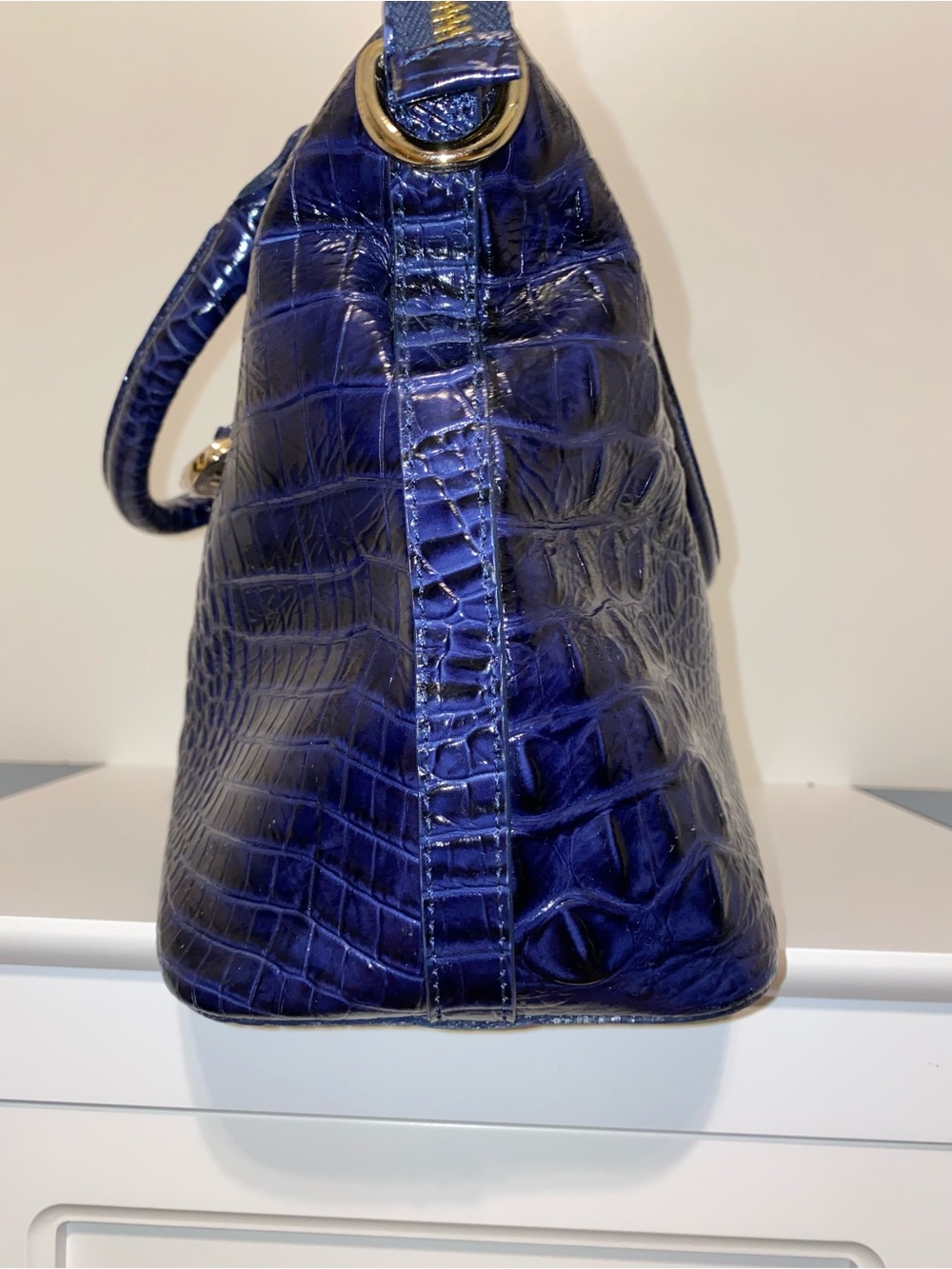 Brahmin Melbourne Navy Croc-Embossed Satchel - Picture 4 of 10